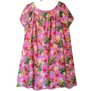 Vintage Puanani Hawaiian Muumuu Dress 3XL Floral Tropical Pink Aloha Made USA